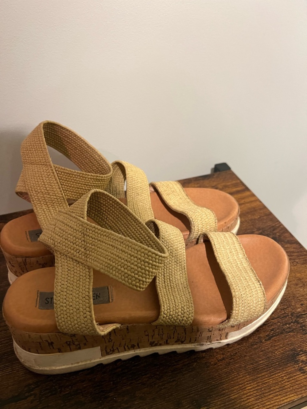 Woven Straw Platform Sandals in Tan